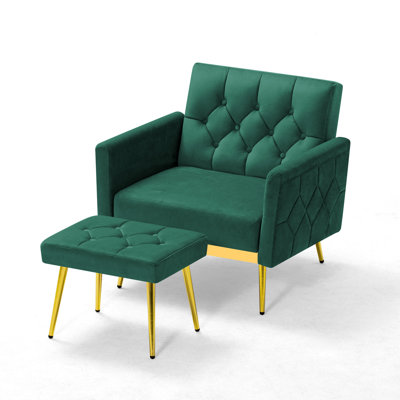 Zianny Velvet Accent Chair with Ottoman