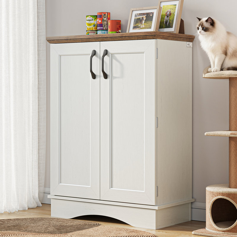 Station d'alimentation pour chien, armoire de rangement pour nourriture pour chien avec bols cachés pour chien, panneau réglable, crochets pour chiens de taille moyenne