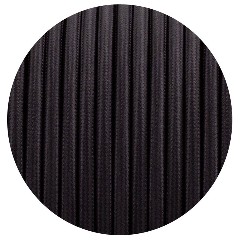 Alasia Cord - Fabric Cable 1m 2 Core Round Electrical Wire for Lamps, Black