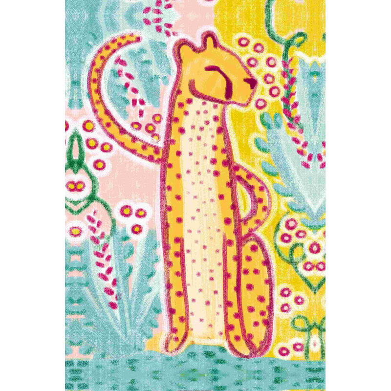 Guépard peint brillant avec des plantes, H 18 po x l 12 po x P 1,25 po