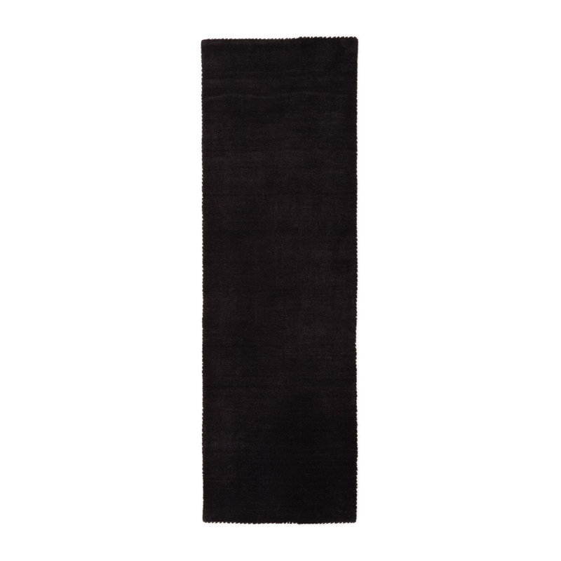 Solid Colour Wool Hand Woven Area Rug, Dark Grey, Runner 60 x 180cm