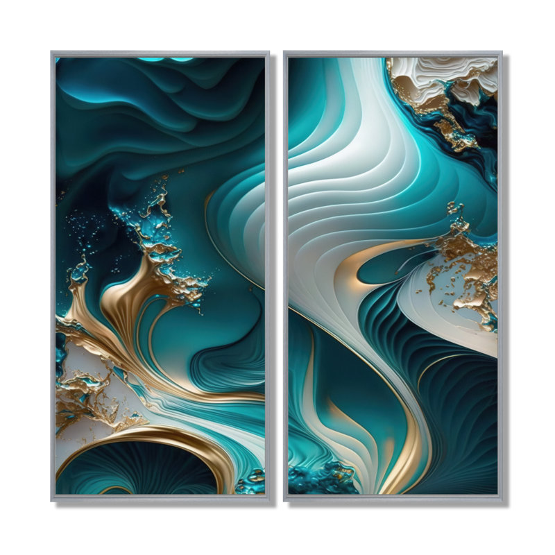 «Abstract Geode Turquoise - Abstract Marble Wall Art Decor», reproduction sur toile abstraite turquoise 2 pièces