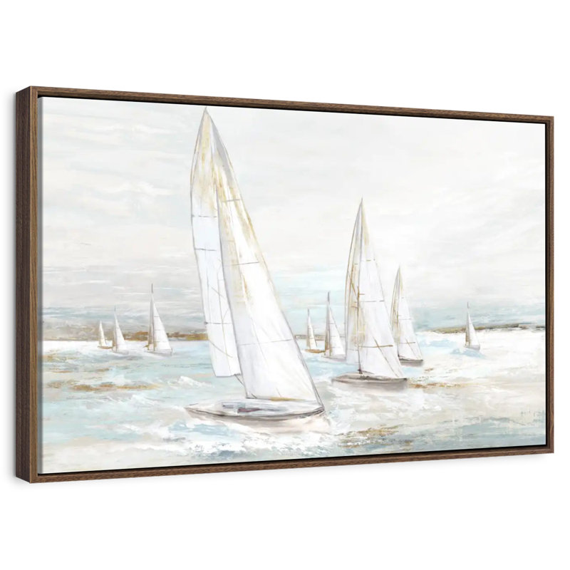 Voiles balayées par le vent I, 37 po x 25 po, Cadre flottant noyer