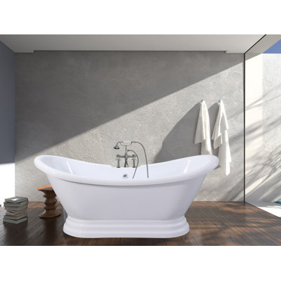 Kingston Brass Aqua Eden 69-Inch Acrylic Oval Double Slipper Pedestal Tub (7-Inch Faucet Drillings)