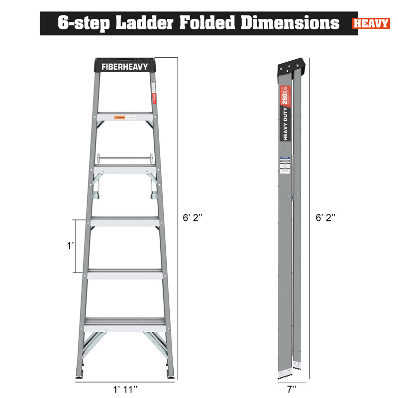 Fibreglass Step Ladder 6-Step 250lbs Grey