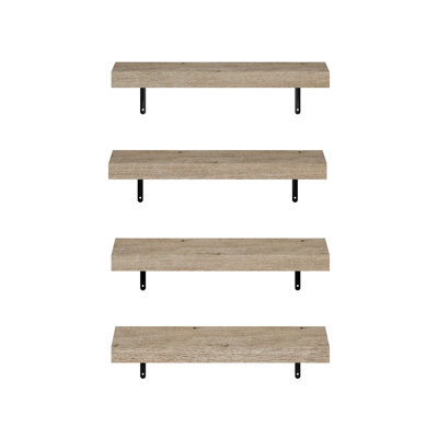 Wall Mounted Floating Display Shelves, Natural, Set of 4