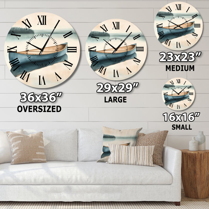 Lac Soft Canoe I - Horloge murale en métal sans tic-tac, motif paysage, Grand