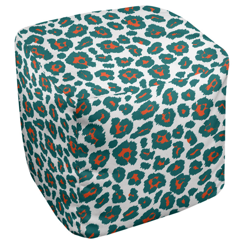 Repose-pieds cubique carré à imprimé animal, Blanc / bleu / orange, H 13 po x l 13 po x P 13 po