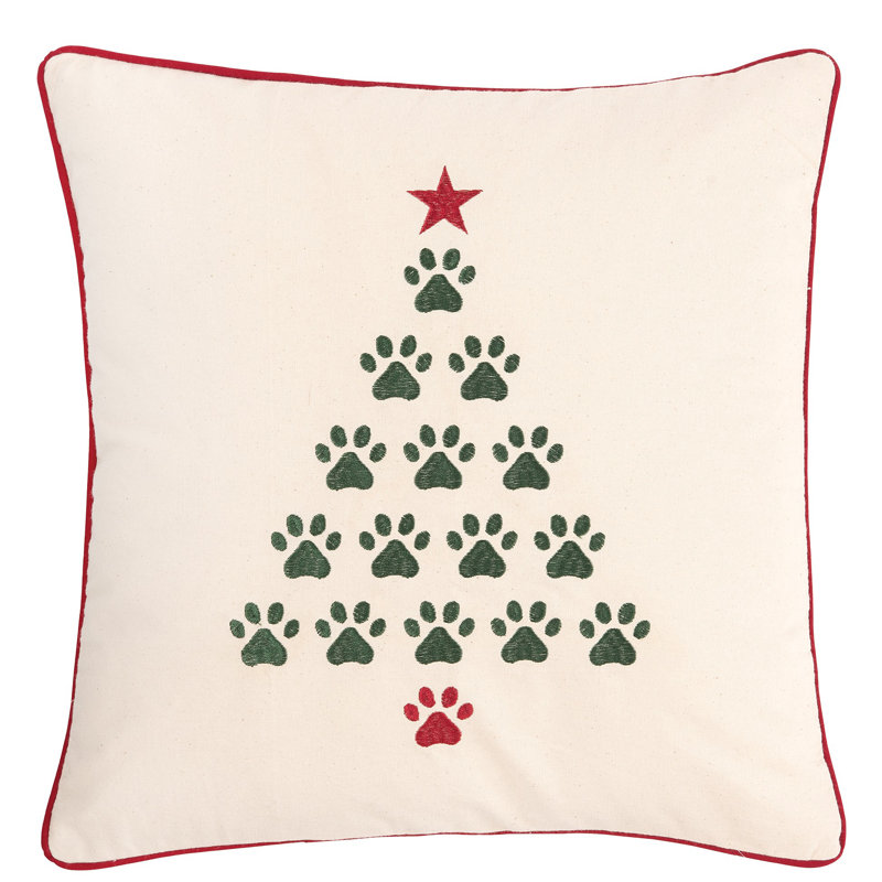 Pet Holiday Christmas Tree Paws Embroidered Throw Pillow