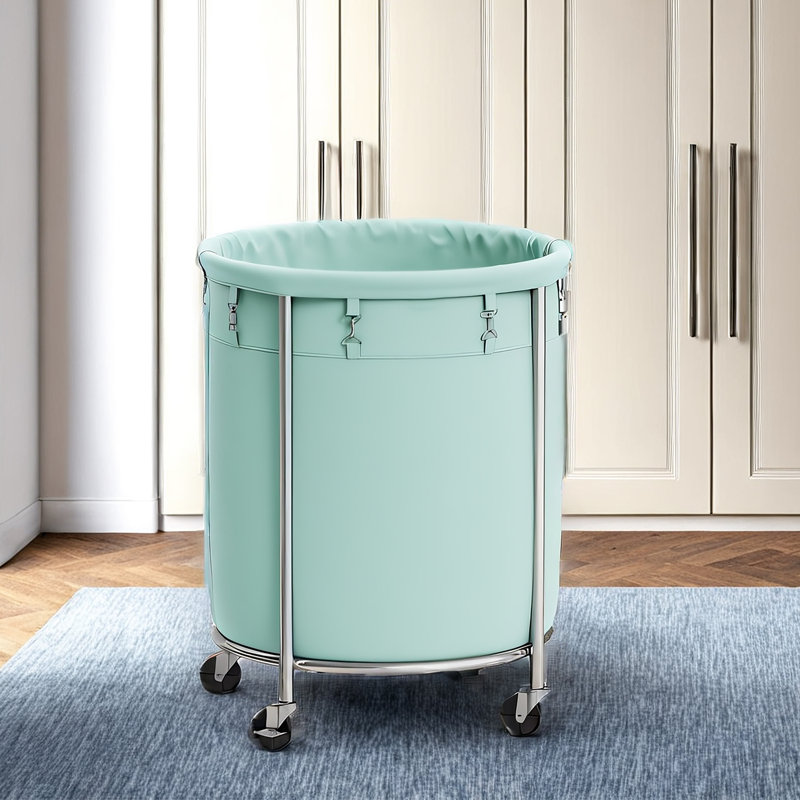 Panier à linge de 50,2 gallons (190 L) avec roulettes, chariot à linge rond robuste avec cadre en acier et sac amovible, 2 roulettes verrouillables