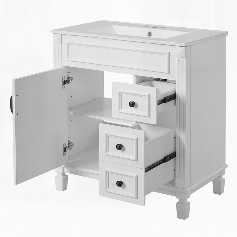Meuble-lavabo 30 po avec lavabo en céramique, Blanc / Doré, 30"