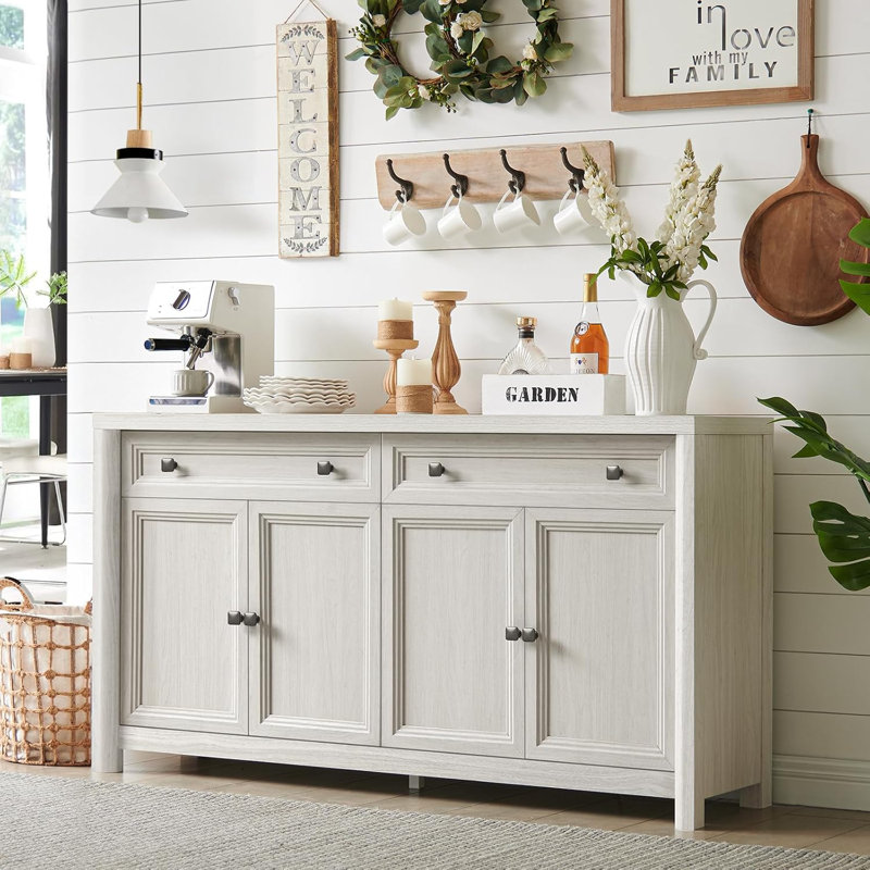 Buffet blanc 59 po, buffet avec tiroir, café pour le salon et le salon, soldes d'été chauds, Blanc