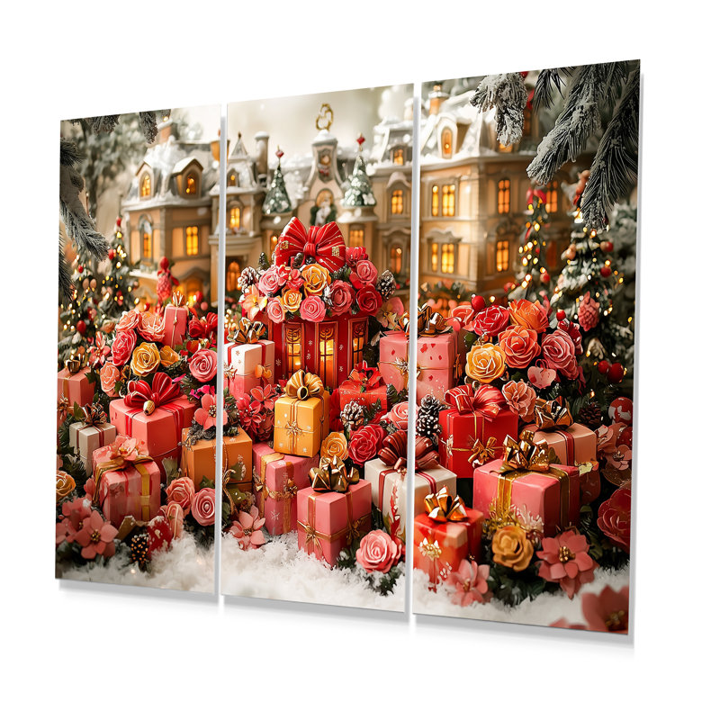Ensemble de salon art de Noël rose or rose, Métal métal, H 32 po x l 48 po x P 1 po