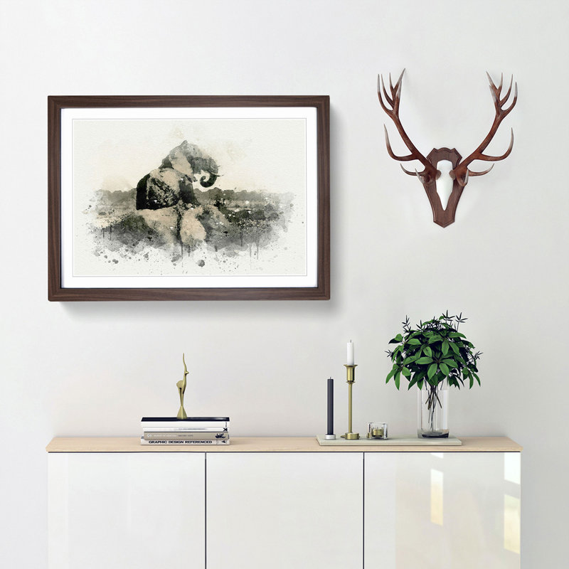 Two Elephants in Abstract - Picture Frame Graphic Art Print, 27cm H x 36cm W x 2cm D, Walnut Framed