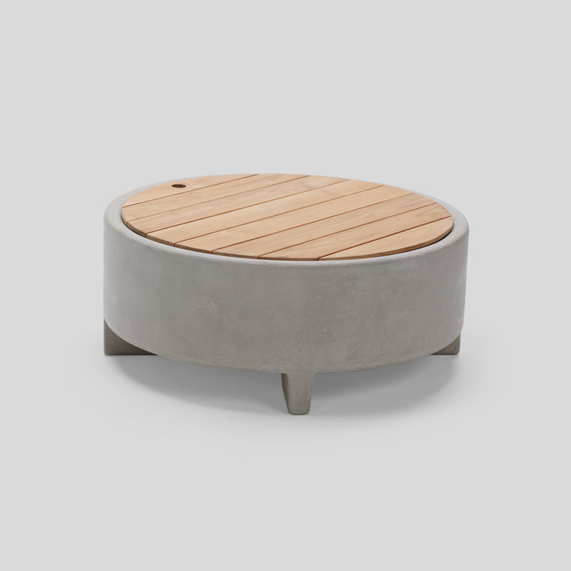 Round Stone Gas Fire Pit Table with Teak Lid