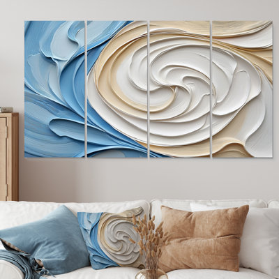 Spirales abstraites dans des tons blancs et bleus I - ensemble d'art mural sur toile