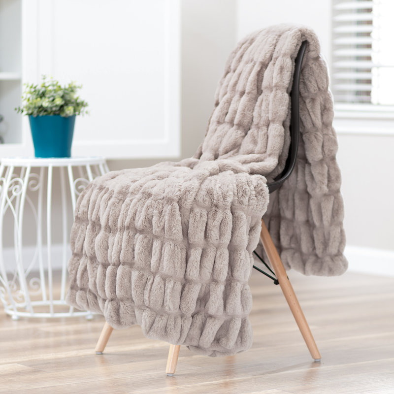 Jeté de lit en fausse fourrure, Taupe, Jeté