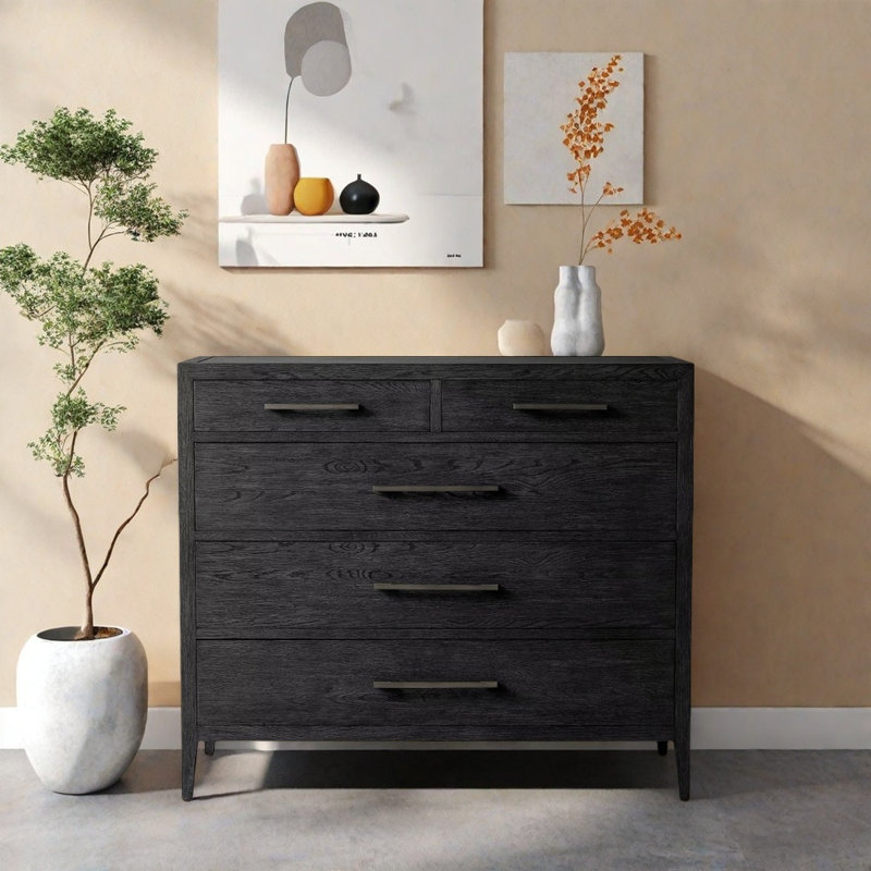 American Retro Solid Oak Entryway Cabinet, Black