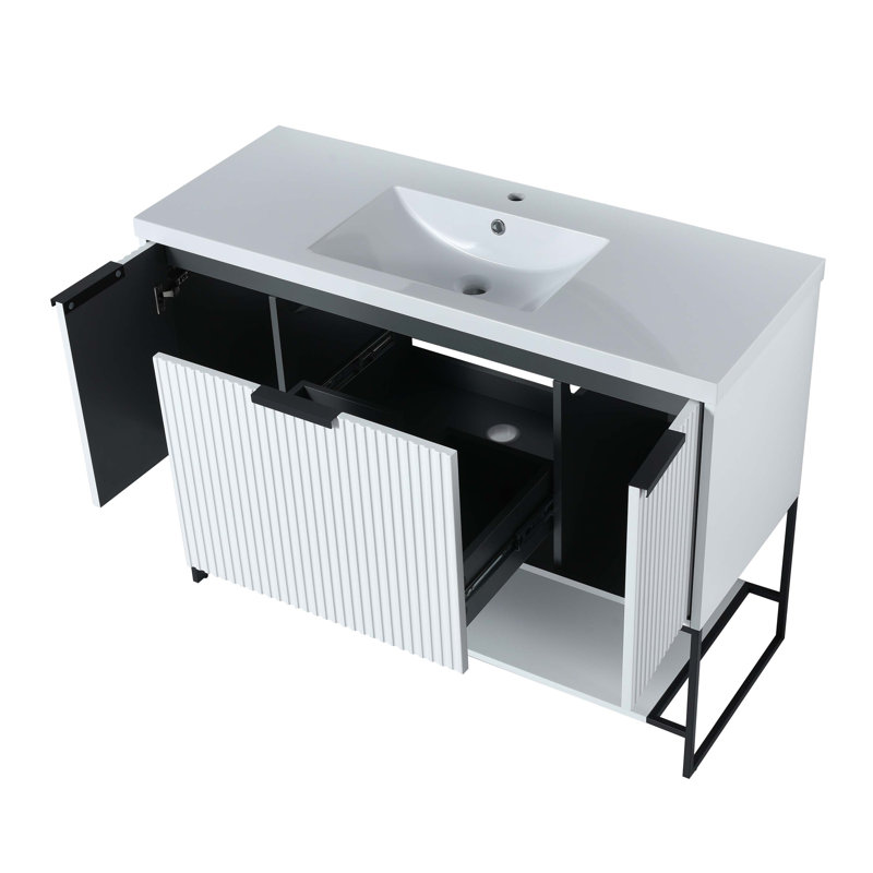 Meuble-lavabo autonome avec lavabo en résine, Blanc, Noir, noir, noir, noir