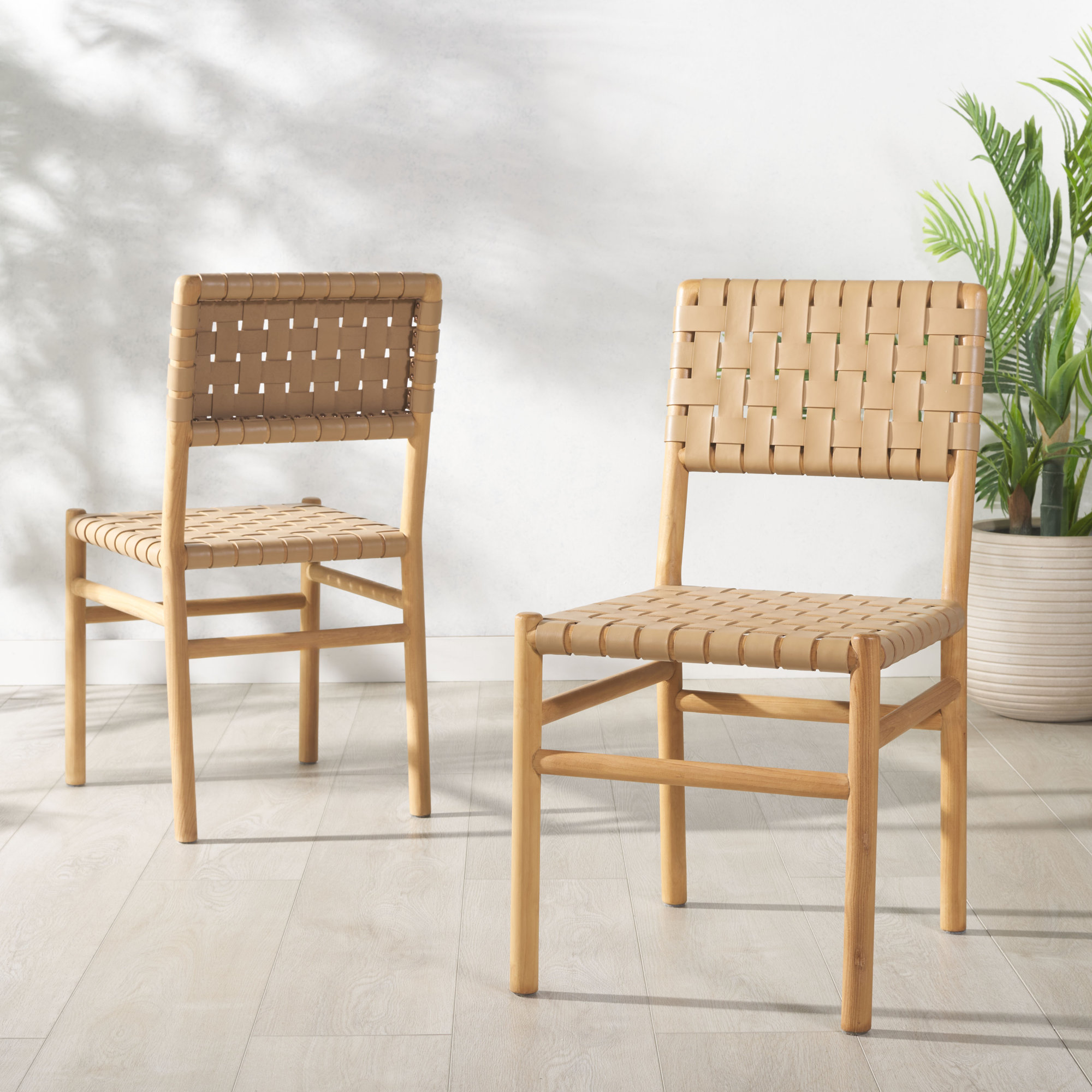 Jeremiah Woven Leather Dining Chair, Tan