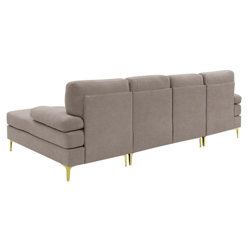 Amulya Upholstered U-Shaped Sectional Symmetrical, Khaki Polyester Blend, Black