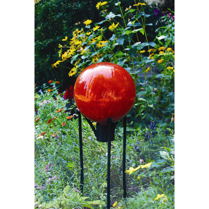 Mandarin Orange 10" Crackle Glass Garden Gazing Globe
