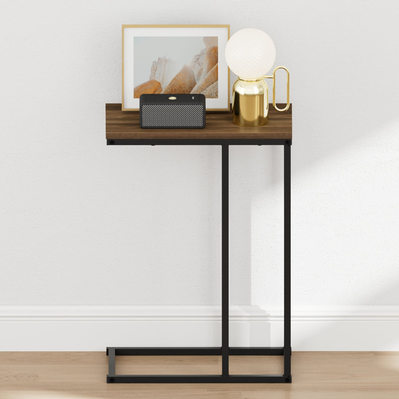 Furinno CAMNUS Night Stand, C-shape Nightstand, Metal Frame Side Table, End Table, Bedside Table, for Living Room, Bedroom, Columbia Walnut