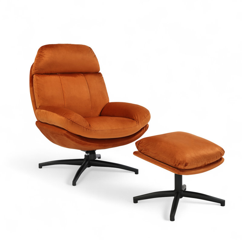 Velvet Swivel Accent Chair with Footstool, Orange