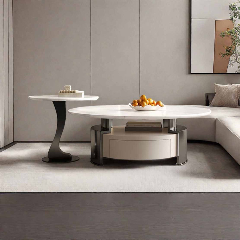 Table basse Creative en pierre supercristalline, H 16,5 po x L 39,4 po x l 39,4 po, Blanc, Noir, noir, noir, noir
