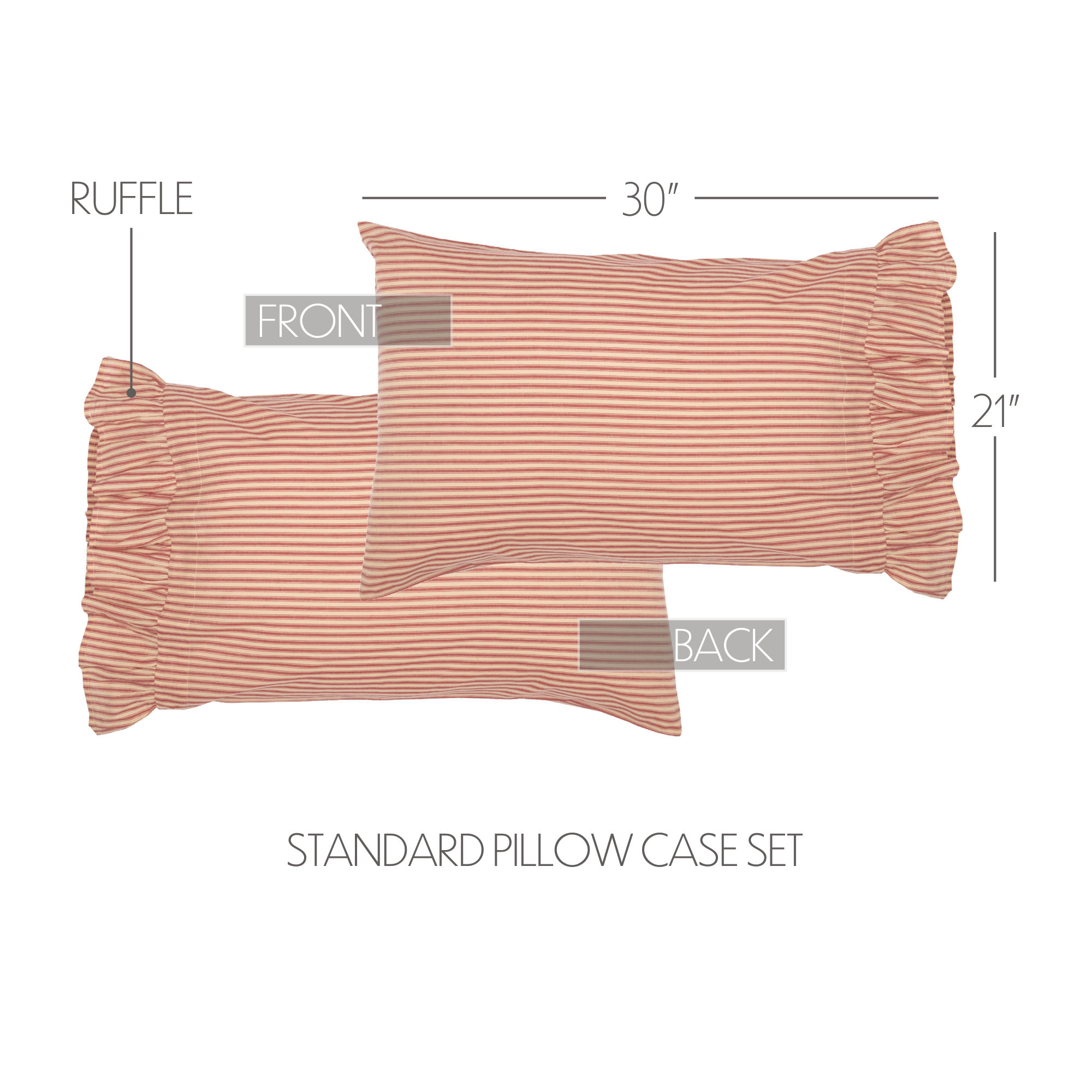 100% Cotton - Set of 2, Red, Standard