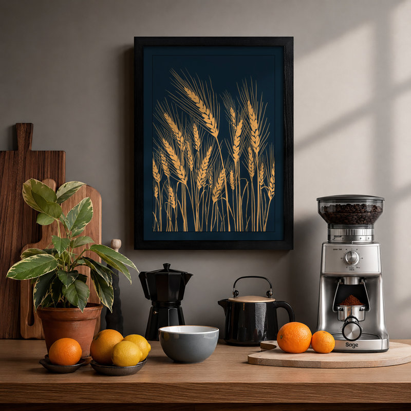 Golden Grain Stalks Botanical - Print, A2 - 59.4 x 42.0 cm, Black