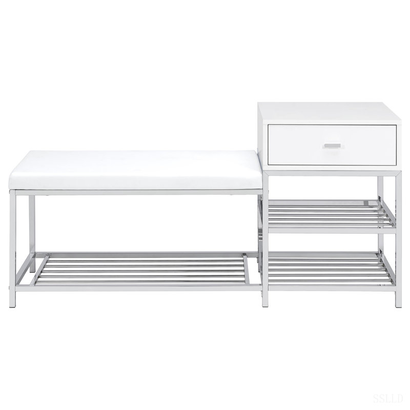 Yesler White High Gloss 1-Drawer Storage Bench