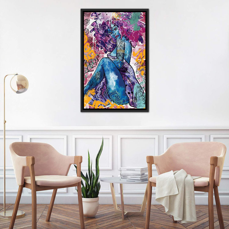 «Ife» par Justin Copeland, H 40 po x l 26 po x P 1,5 po, Toile avec cadre noir patiné