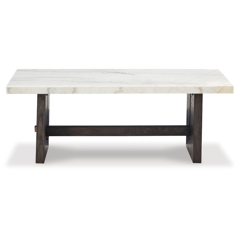 Burkhaus Dark Waxy Brown Oak and Marble Rectangular Coffee Table