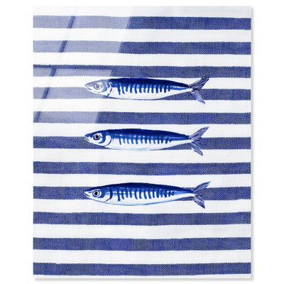 Three Blue Fish Acrylic Print Coastal Wall Decor by Art Remedy, Ready to Hang, 16 x 20