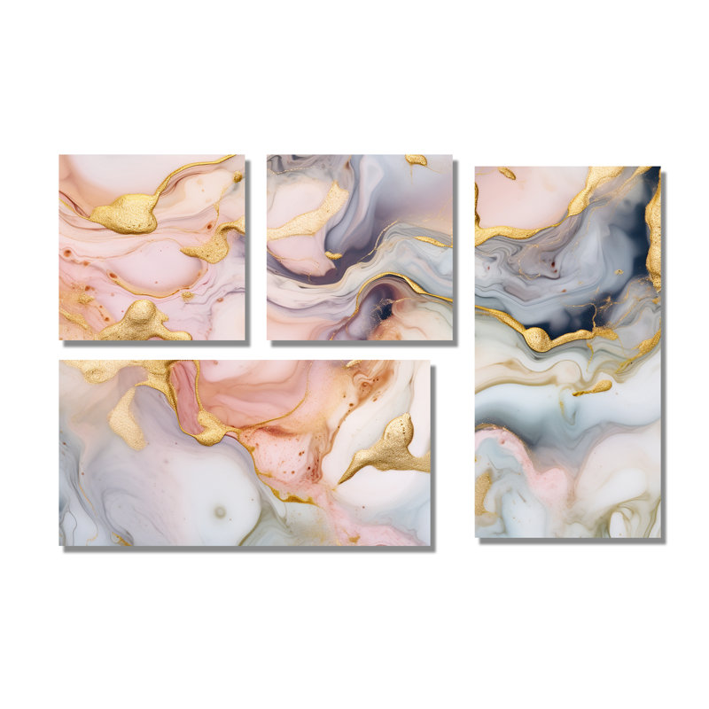 «Rose and Gold Tender», art mural sur toile 4 pièces, Toile tendue, Ne s’applique pas