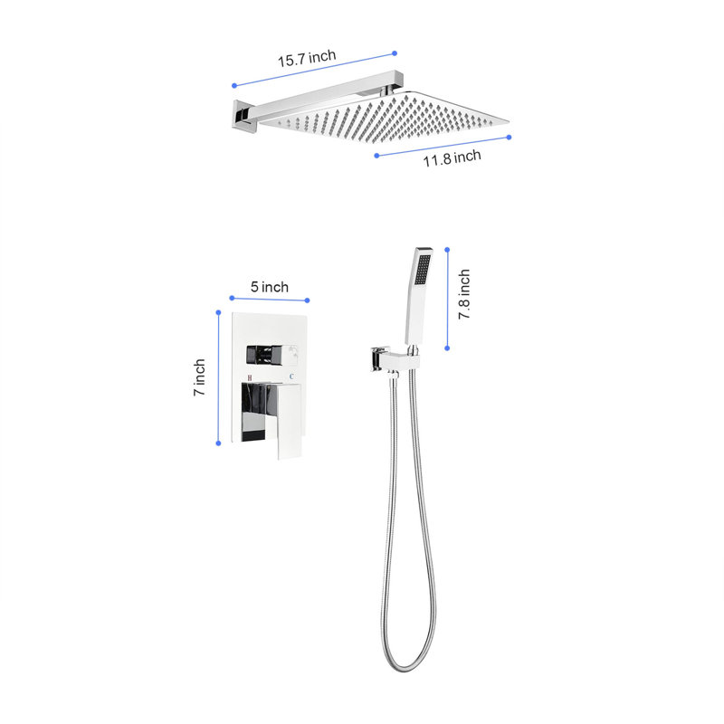 12" Rain Shower Head Wall Mounted System, Made Of Brass And Stainless Steel, Offer Enjoyable Shower, Easy To Clean, Complete With Attachments Kit Mounting & Relaxing Experience, Install, Includes