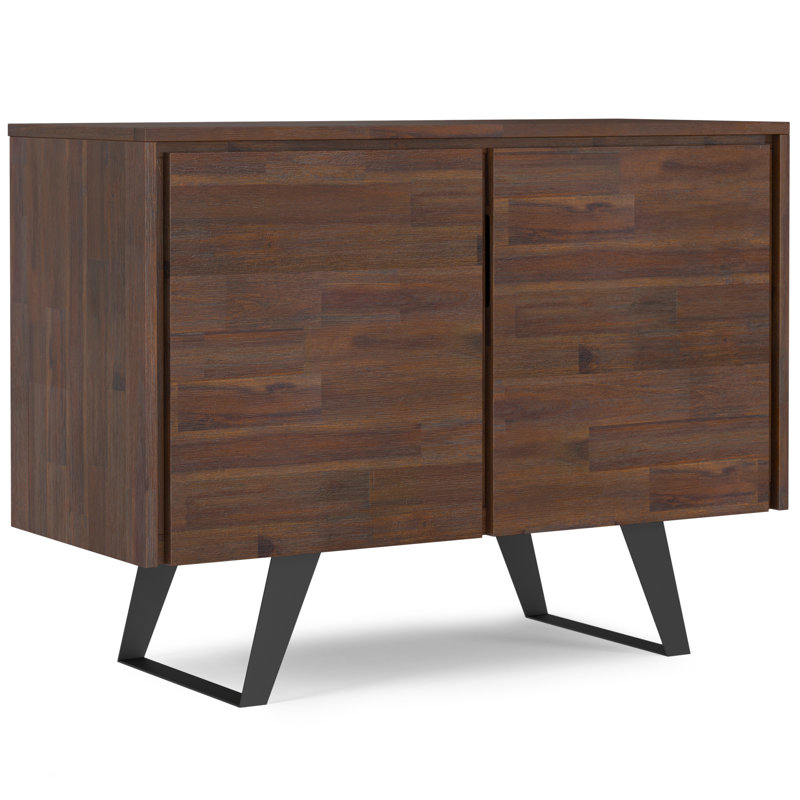 Buffet industriel moderne à 2 portes en bois d'acacia massif l 41 po avec tablette de rangement et base en métal Lowry