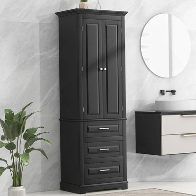 Tall Storage Cabinet With Three Drawers For Bathroom/Office, Black