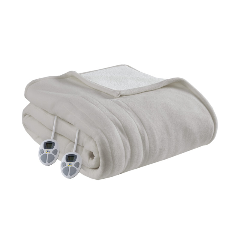 Couverture chauffante molletonnée en sherpa, Grand lit, Tanné