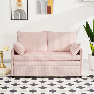 Canapé-lit convertible de 55 pouces avec poche latérale et ports USB, canapé en velours côtelé 3-en-1 pour les espaces de vie modernes, les petits appartements et les chambres