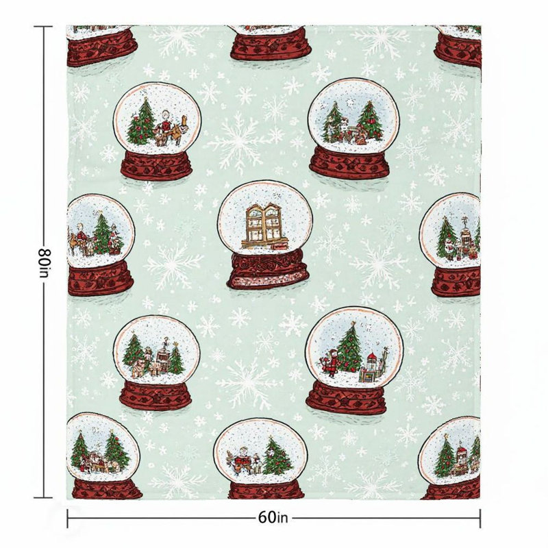 1Pc Mint Green Christmas Snow Globe Flanel Couverture Scènes de Noël confortables, fantaisistes, festives, ambiance de vacances pour canapé / lit / voyage, 60 * 80