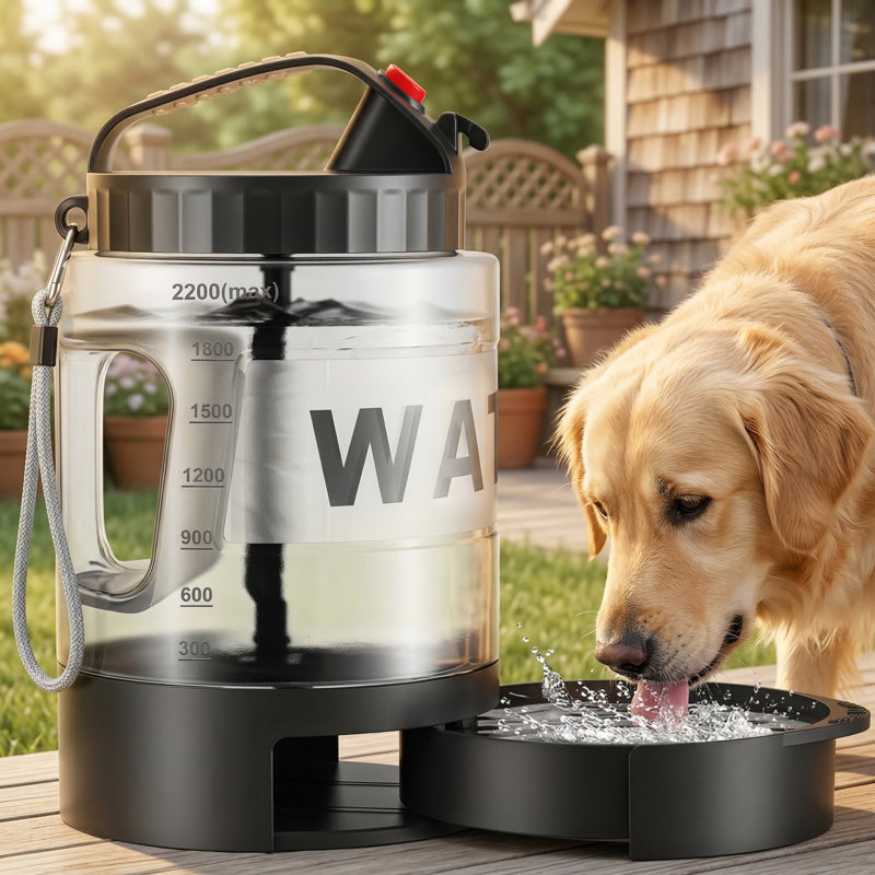Grande bouteille d'eau portative pour chien 77 oz, sans BPA, bol rétractable, noir, contenant de camping essentiel, contenant de plage et de voyage