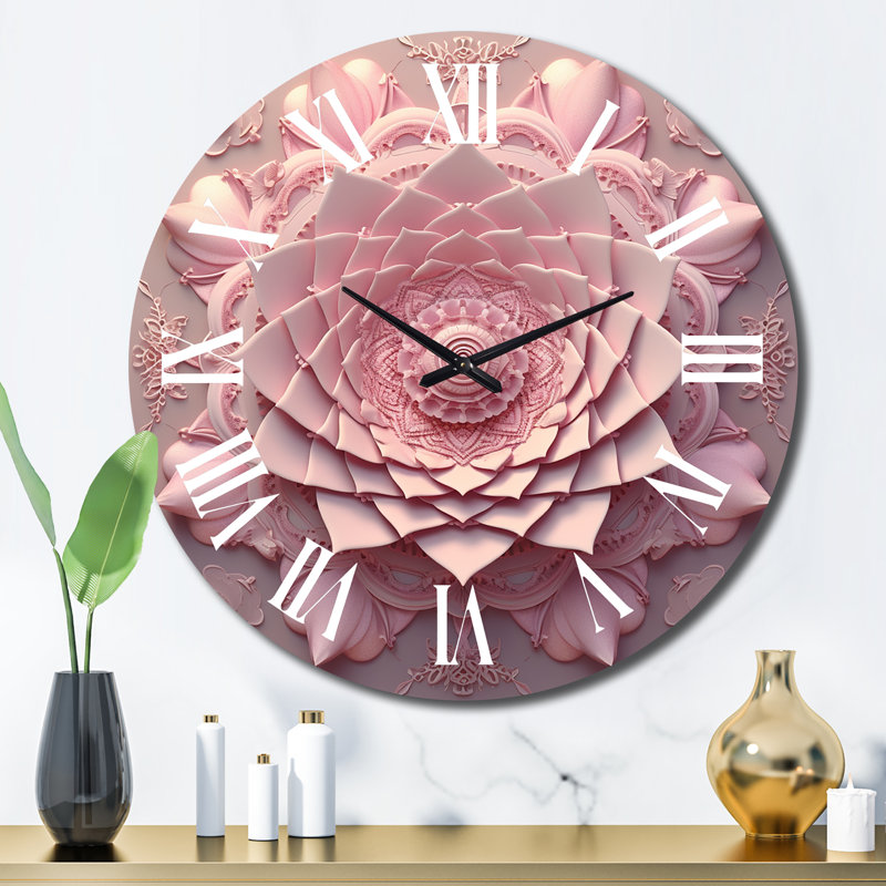 Horloge murale délicate Lotus rose Mandala II, Grand