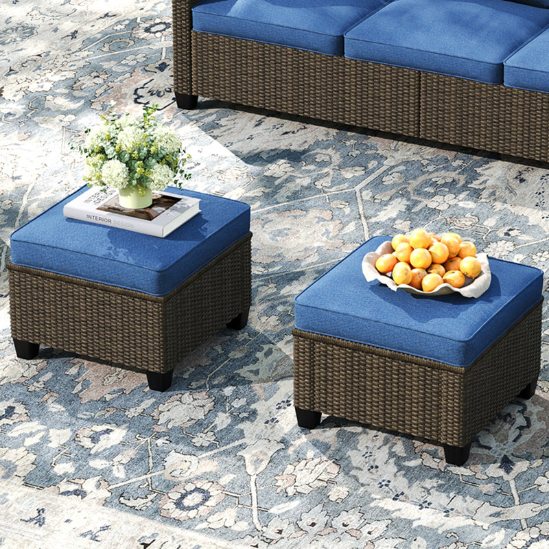 Repose-pieds d'extérieur avec coussin Sunbrella® Thavy, Bleu