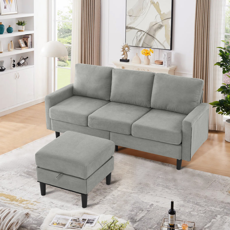 Canapé-lit rembourré 74,8 po Elvedin, 100 % polyester gris clair