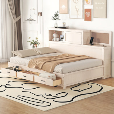 Wooden Daybed With 3 Storage Drawers