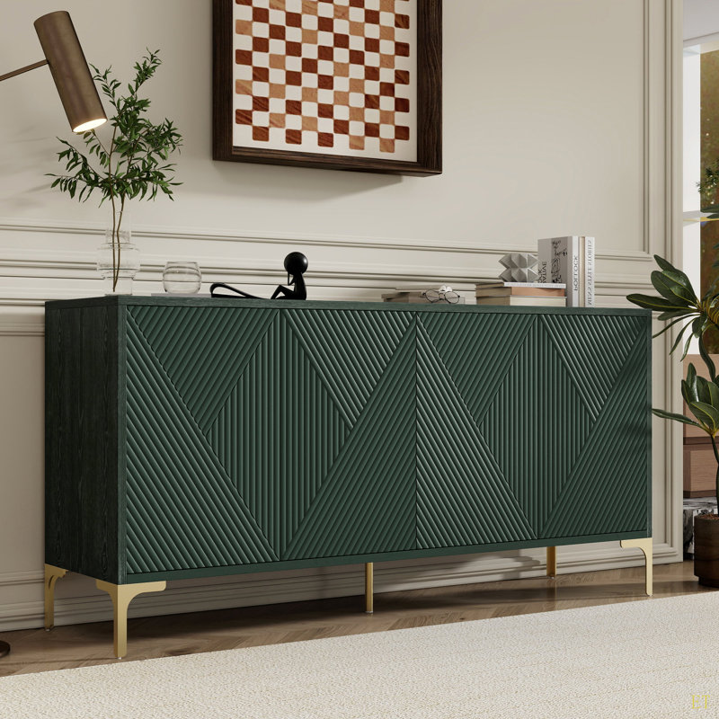 Grand buffet de rangement de style moderne de luxe de L 60 po avec 4 portes et dispositif de rebond pour le salon et le vestibule