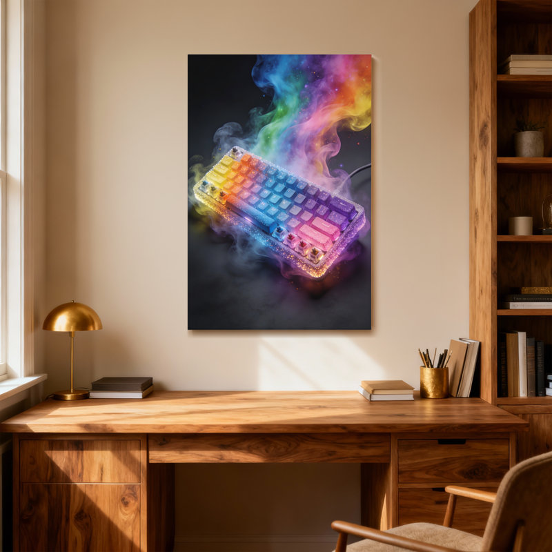 Clavier abstrait arc-en-ciel avec effet de fumée colorée, H 24 po x l 16 po