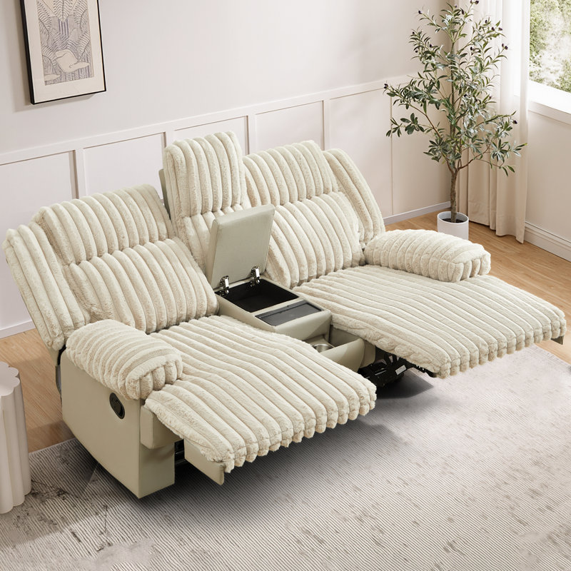 Causeuse inclinable manuelle rembourrée en velours côtelé de 73,23 po de largeur, Beige